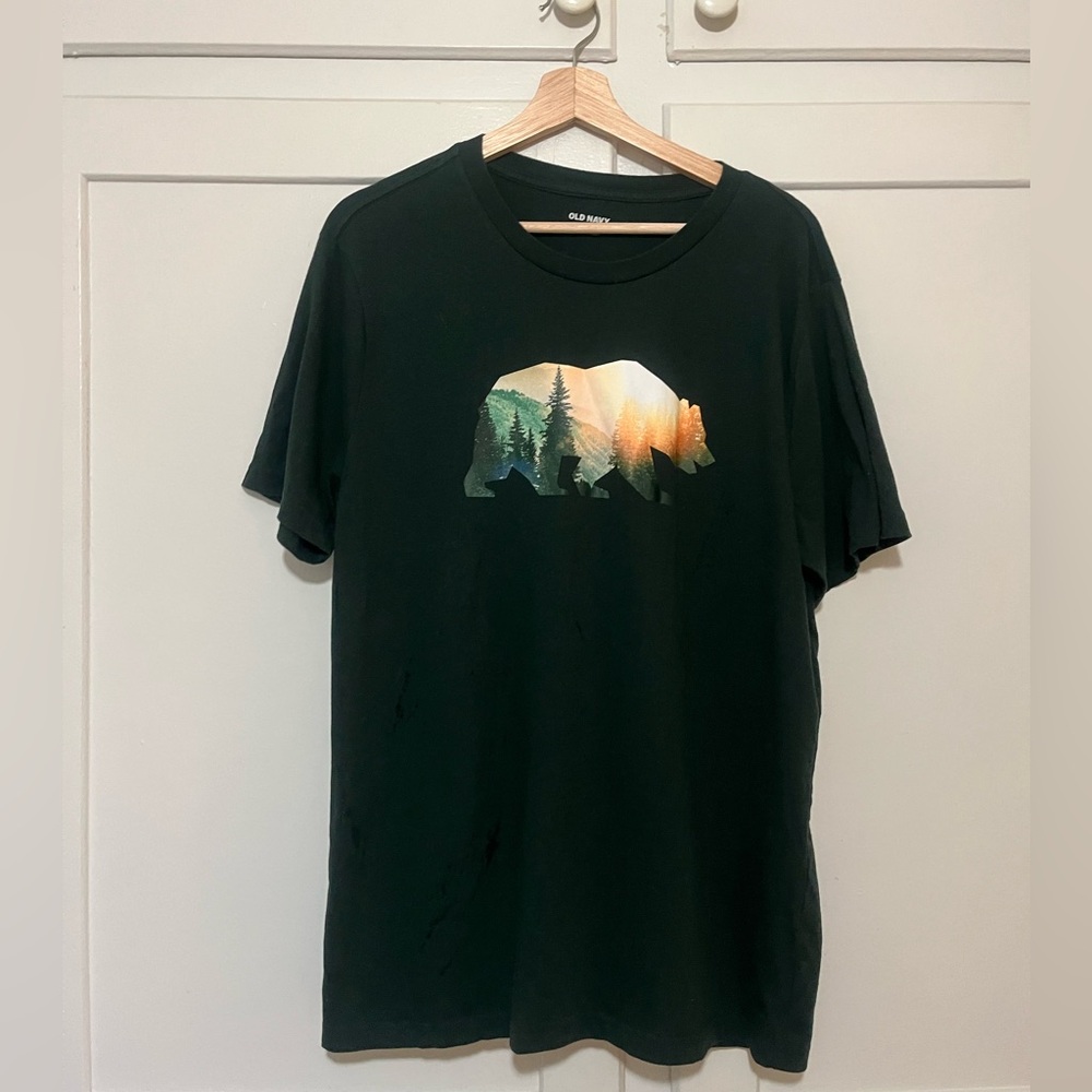 Old Navy California Bear Forest Graphic Tee Hunter Green Size L Large NWOT